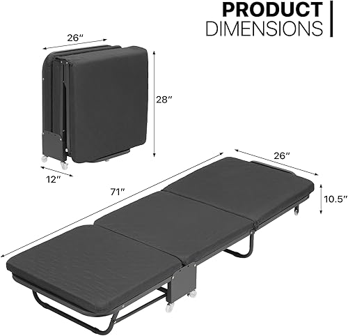 Miniatura 3 de MoNiBloom Cama plegable con colchón, cama plegable para adultos con 6 posiciones ajustables, cama plegable portátil para invitados para el hogar,