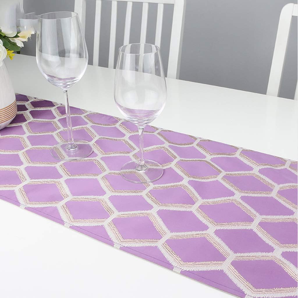 Tassel Table Runner Plaid Jacquard Thick, Modern Purple Table Runner placemats for Coffee Table Shoe Bed Dresser TV Cabinet Dinner Table Decoration-35X228cm