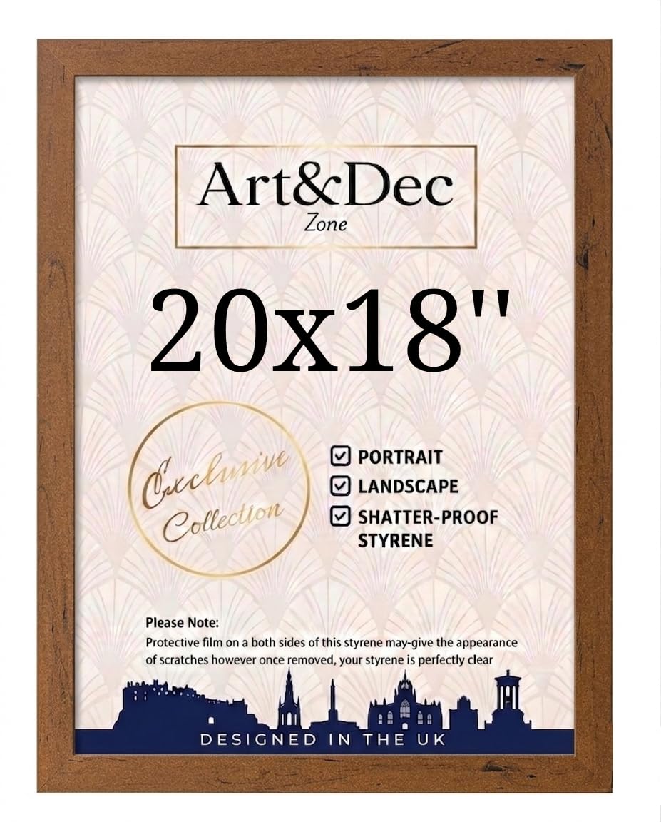 Art & Dec Zone® Elegant Walnut Wood Finish Frame 20x18 Inch – MDF Picture Frame with Shatterproof Acrylic - Wall Hanging Poster Home & Office Decor