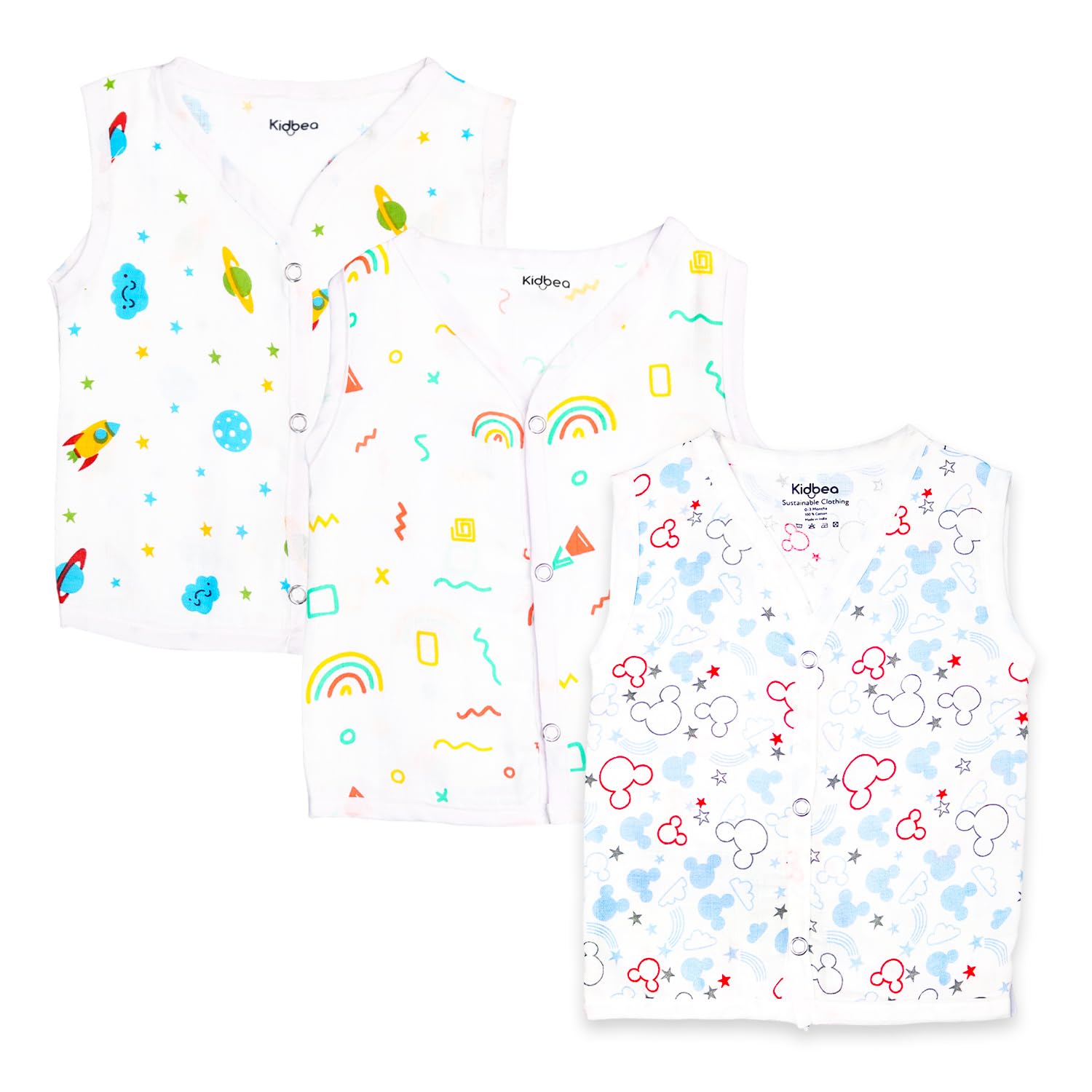 Kidbea® 100% Organic Soft Cotton Muslin Sleeveless Jhabla for Baby Boys | Regular Fit Vest for Infant Summerwear Set I GOTS Certified