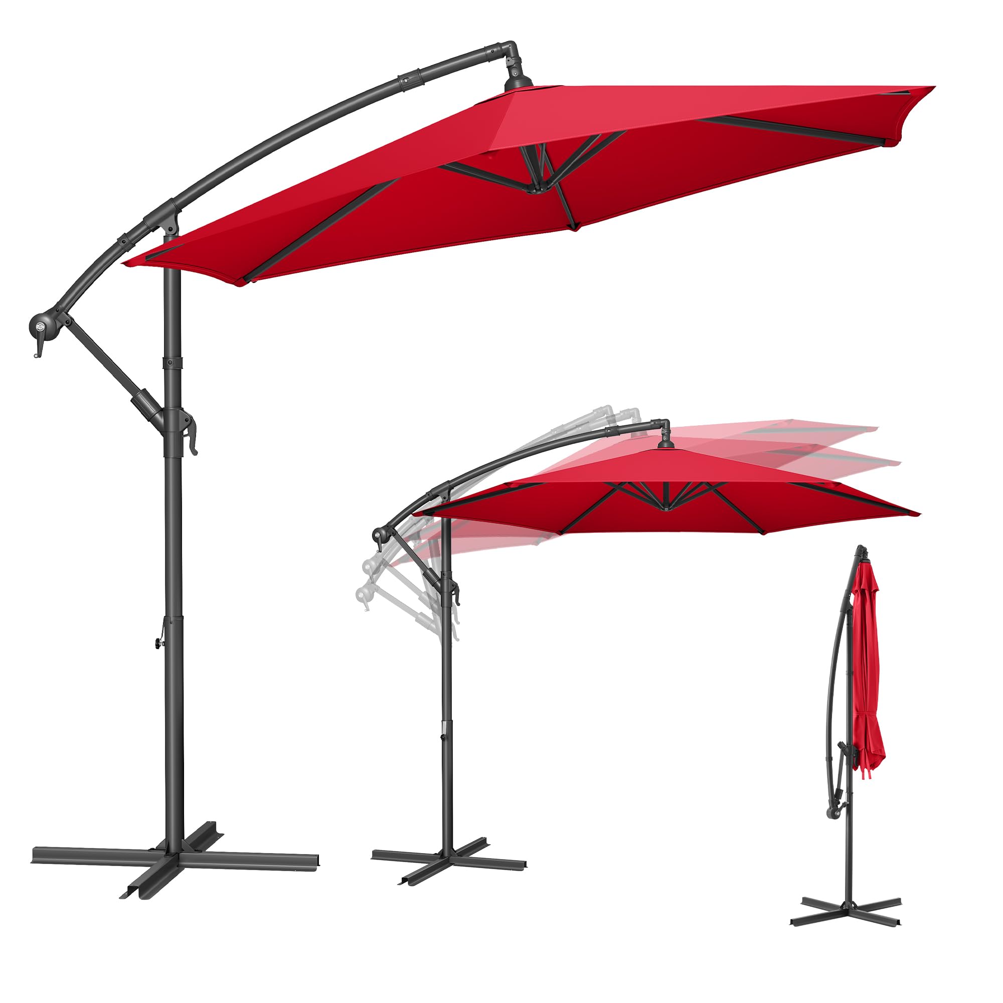 SONGMICS Sonnenschirm, Ampelschirm 300 cm d, mit Ständer, Sonnenschutz Balkon, Balkonschirm, UV-Schutz UPF 50+, mit Kurbel zum Öffnen und Schließen, Terrasse, Garten, rot GPU116R01