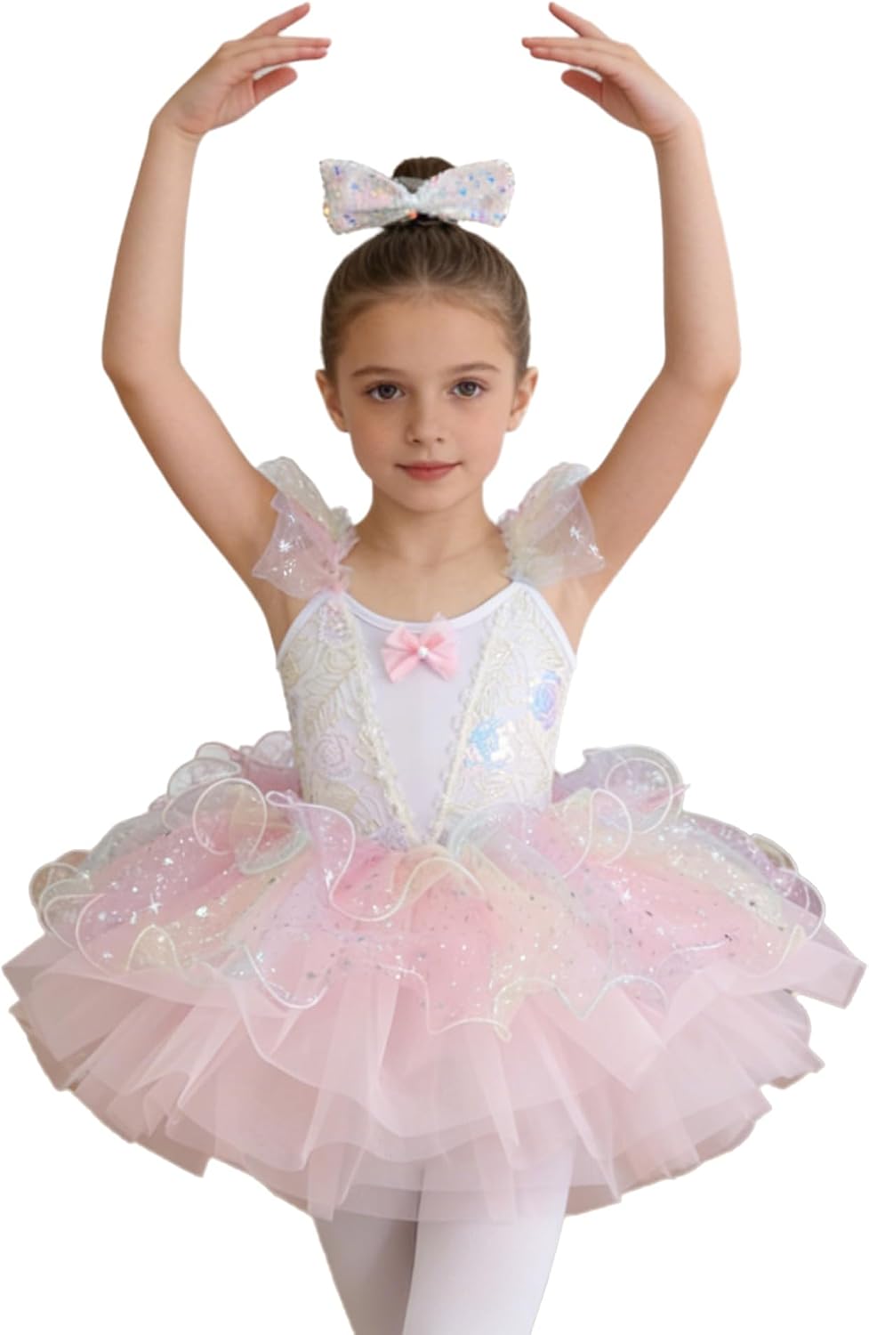 FEESHOW Ballet Dress for Girls Princess Tutu Ice Skating Dress Ballerina Dancer Practice Wear Ruffled Trim Floral Stitch