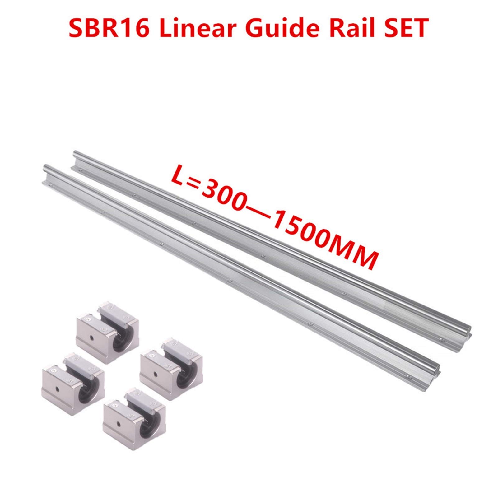 B. 2PCS SBR16 Guida Guida lineare 300 400 500 600 1000 1200 1500mm + 4pcs SBR16UU Set di Guida lineare a Blocco lineare (Guide Length : 1000mm)