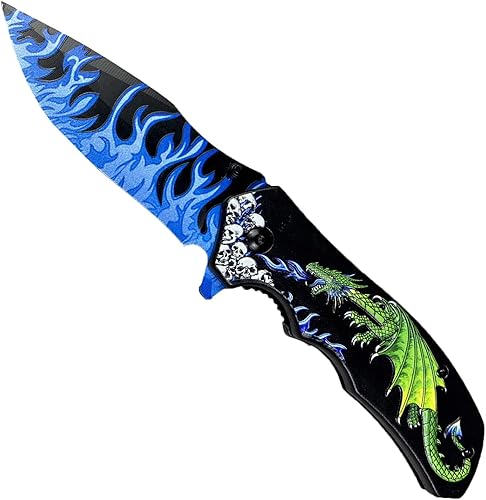 Falcon KS1934 - Cuchillo plegable táctico de supervivencia de 7.75 pulgadas con hoja y mango de diseño abstracto 3D, acero inoxidable 440