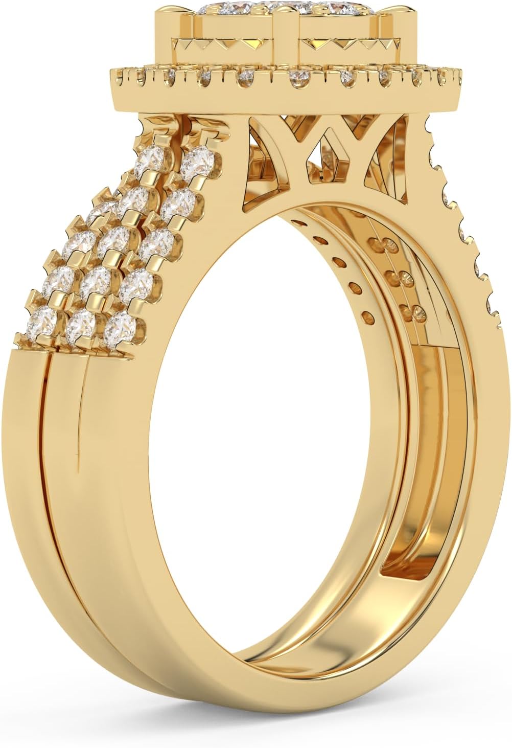 AFFY Bridal Set Rings For Women, 1 to 3 Carat Lab Grown Diamond Halo Wedding Engagement Ring Set In 14K Gold Over Sterling Silver, 10K Or 14K Solid Gold Jewelry For Her