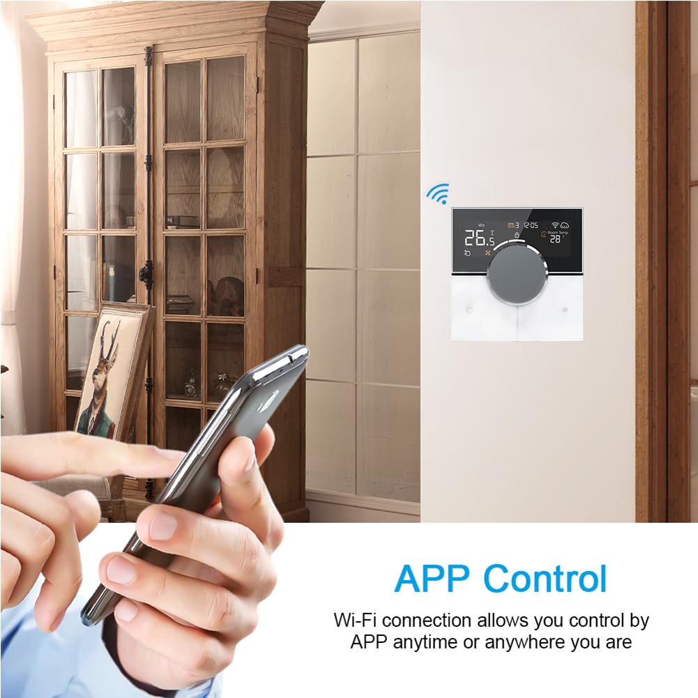 Inteligentny termostat WiFi z pokrętłem, programowalny elektryczny termostat grzewczy, kompatybilny z Alexa i Google Home, 16 A, 95-240 V