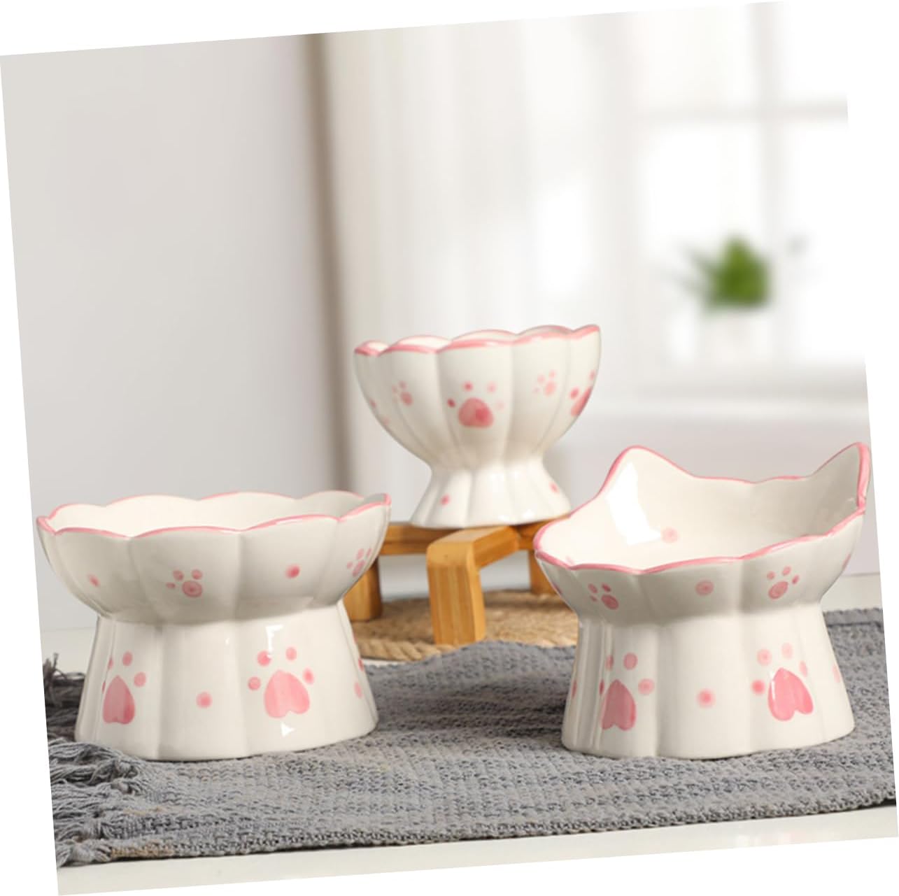 2pcs Ceramic Raised Cat Bowl Neck Bowl Pet Water Whisker Relief Pet Food Feeder
