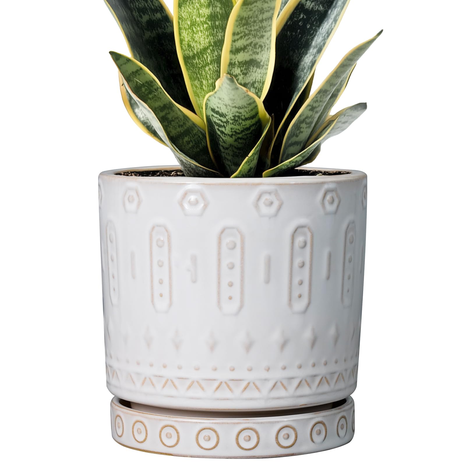 pot for plants 6 inch - ceramic planter for indoor plants decorative plant pot with drainage holes and saucer outdoor flower pot modern succulent pots for office desk decor white