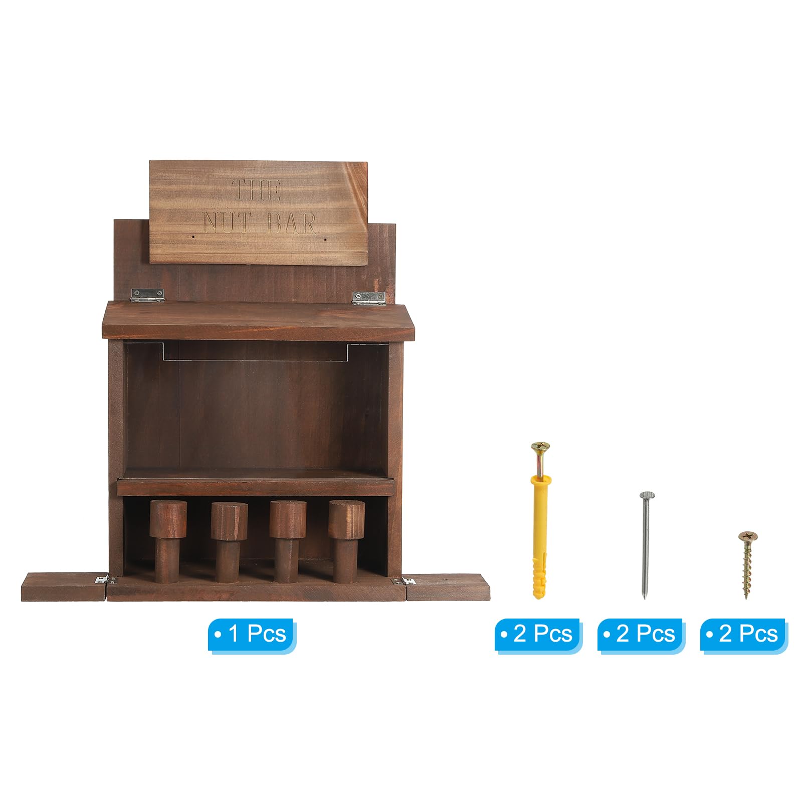 PATIKIL Tavolo Da Picnic Per Scoiattoli In Legno 16x6x13inch, Mangiatoia Per Scoiattoli Con Bar Nuts E 4 Sgabelli Per Mais E Arachidi, Marrone Scuro
