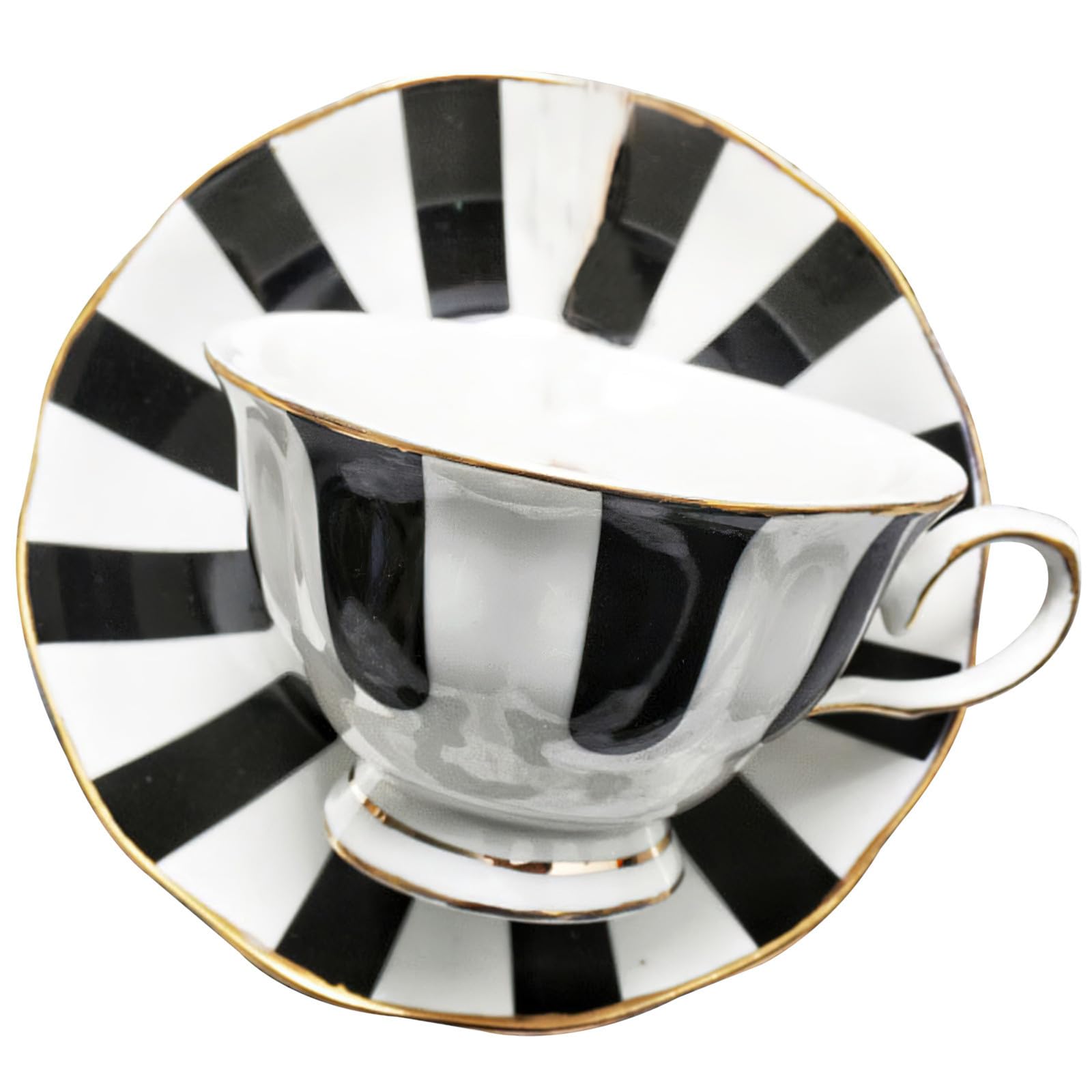 PACKOVE Set Tazza in Ceramica Nero Piattino a Pois Stile Europeo, Superficie Liscia e Grande Capacità, per Latte e Bevande da Tè