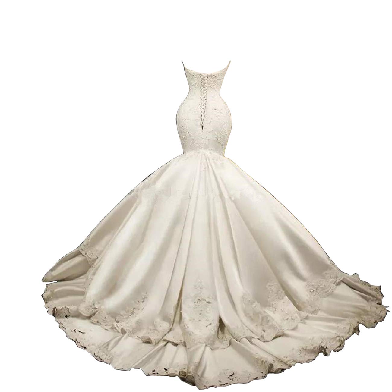 Aries Tuttle Retro Mermaid White/Ivory Wedding Dress Lace Satin Bridal Gown Corset