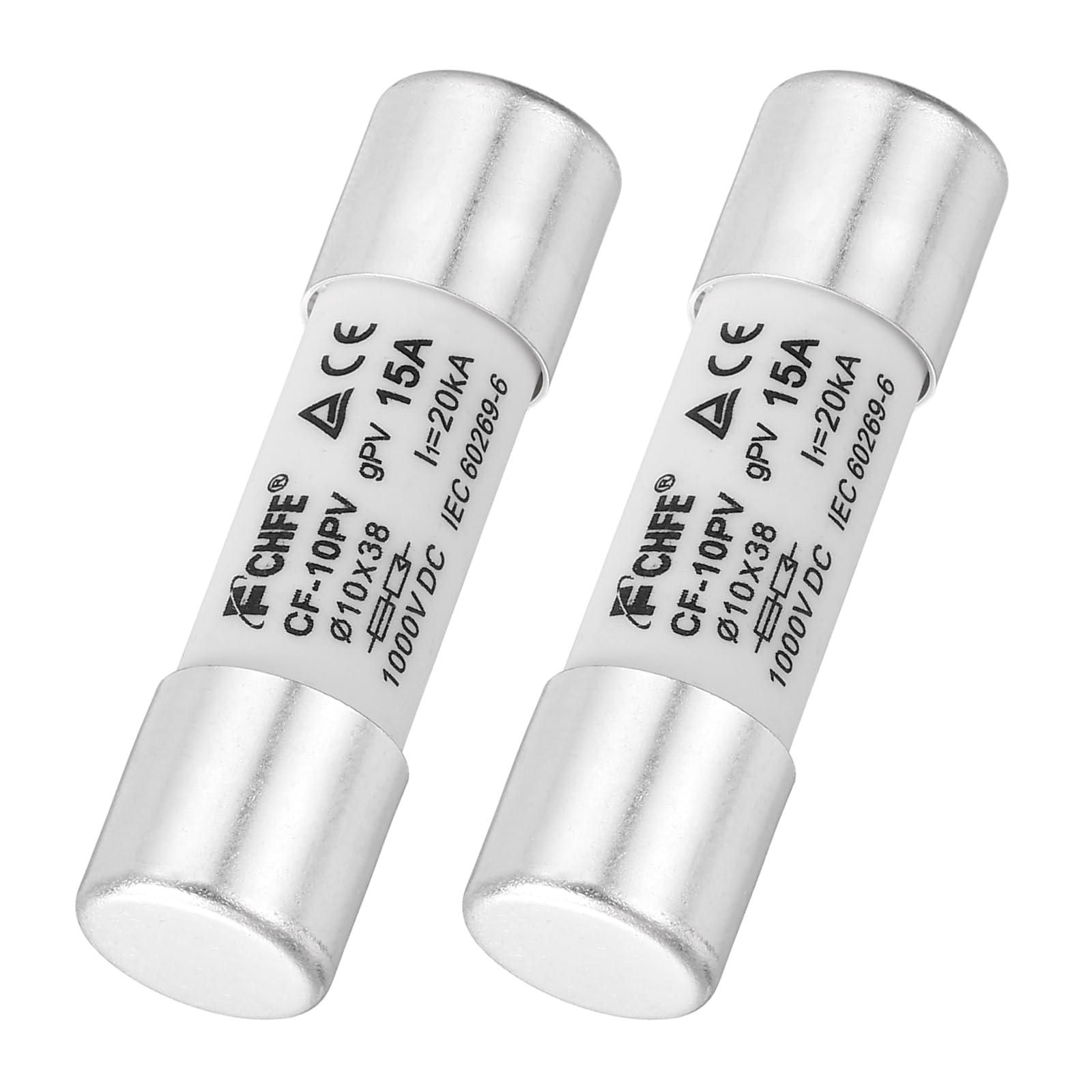 sourcing map 2Pcs 1000V 15A Ceramic Cartridge Fuses, 10x38mm Fast Blow Time Delay Fuse for Photovoltaic Solar Systems DIY Inverter Circuit Board