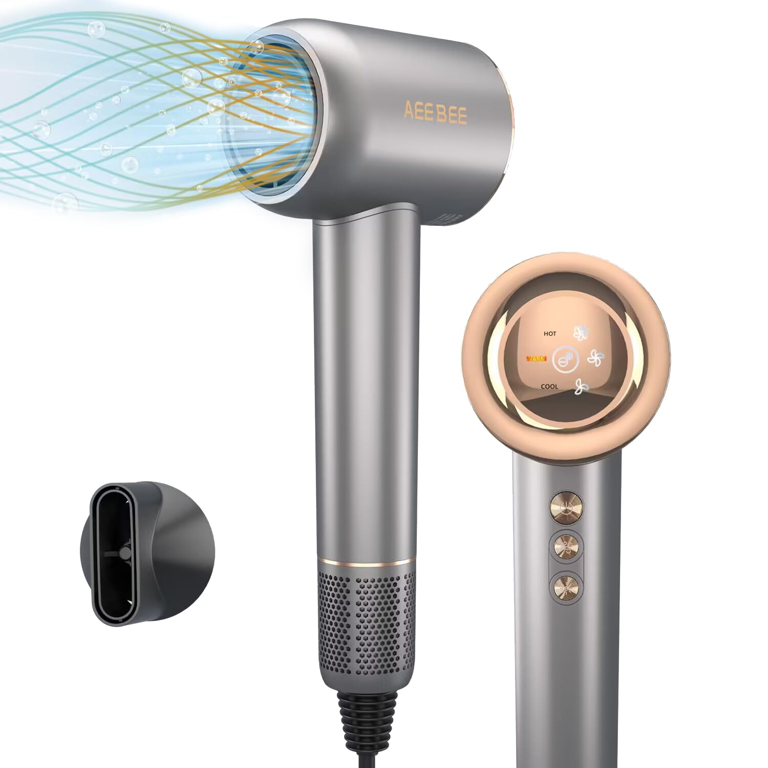 Professional High Speed Hair Dryer with 110,000 RPM Brushless Motor for Fast Drying, Plasma Blow Dryer Compact Hair Dryer with Magnetic Nozzle, Low Noise Dryer for Home, Sliver