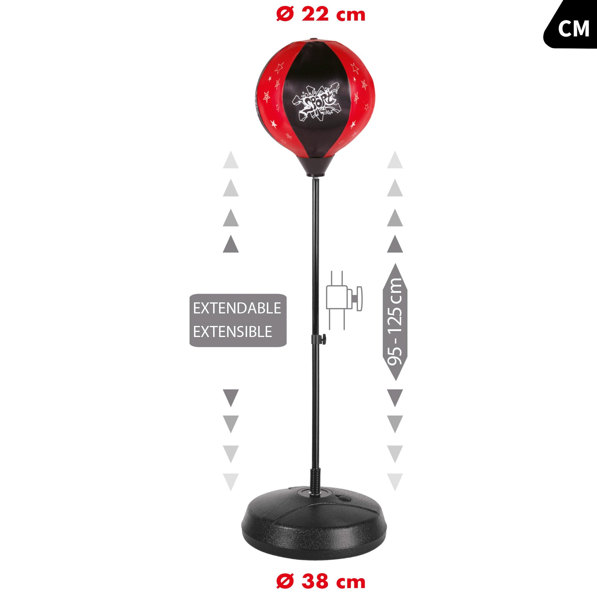 Colorbaby Set sacco boxe in piedi, palla Ø22 cm, manico regolabile 95-125 cm, base circolare stabile Ø38 cm, guanti imbottiti, gonfiatore, allenamento bambini, a partire da 3 anni (47855)