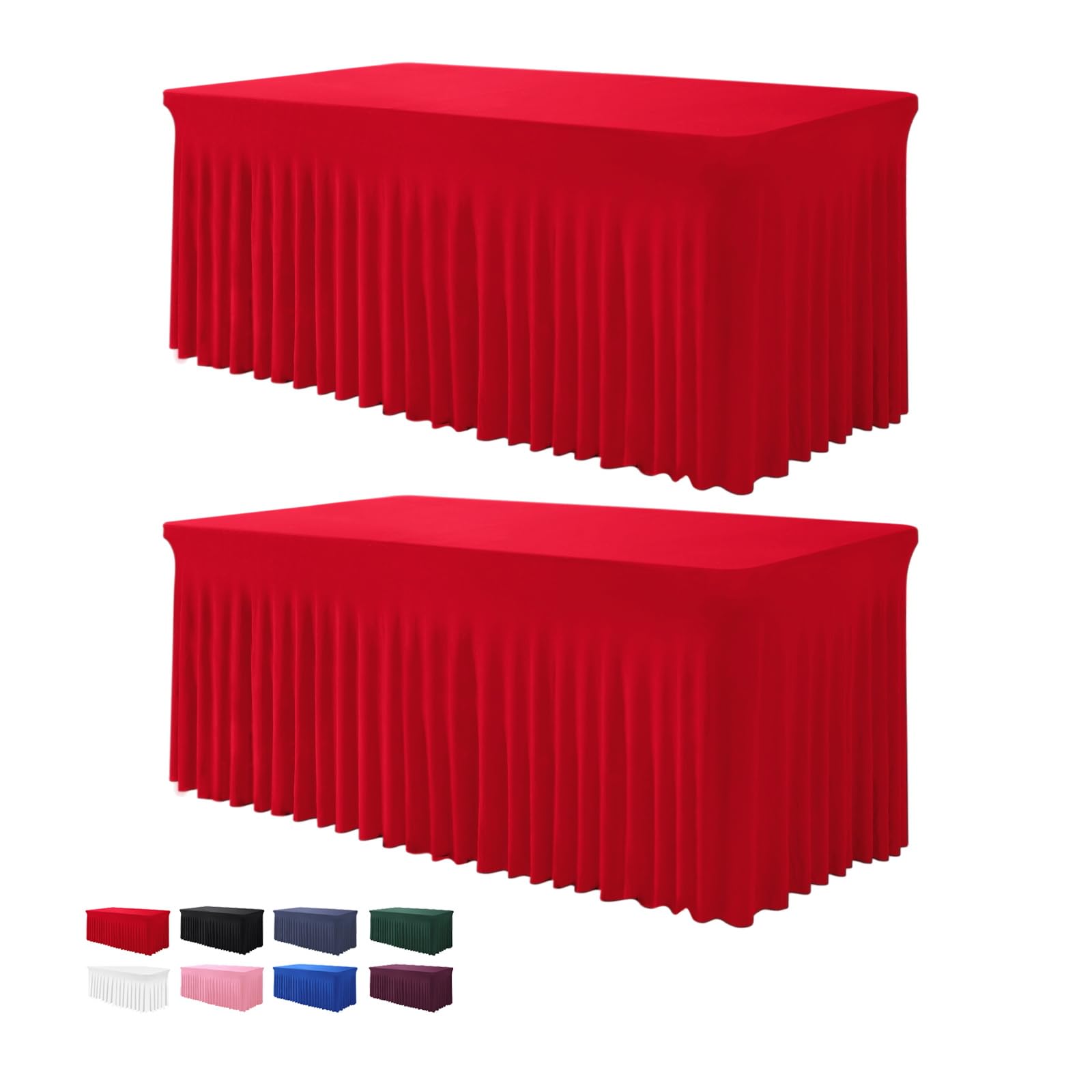 Photo 1 of BDDC Table Skirts for Rectangle Tables 6ft - 2 Pack One-Piece Red Tablecloths and Skirt, Wrinkle Resistant Ruffles Elastic Cover for Banquets, Weddings, Events, Parties