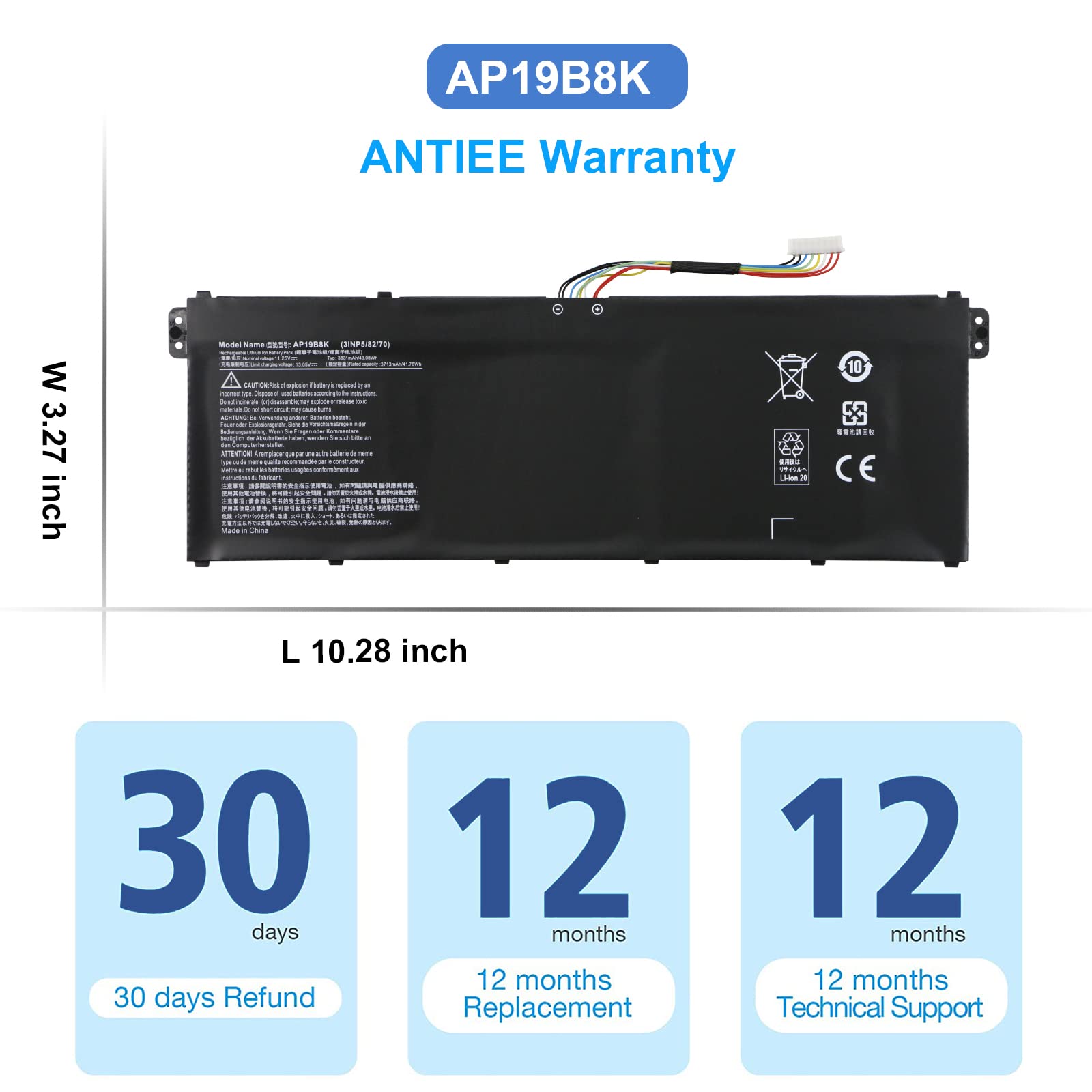 ANTIEE AP19B8K AP19B5K Bateria do laptopa Aspire 3 A315-56 A315-57 A315-57G A315-58 A315-58G A315-59 A317-52 A317-53 A317-53G Extensa 15 EX215-54 EX215-54G A317-53G-75TN 3INP5/82/70