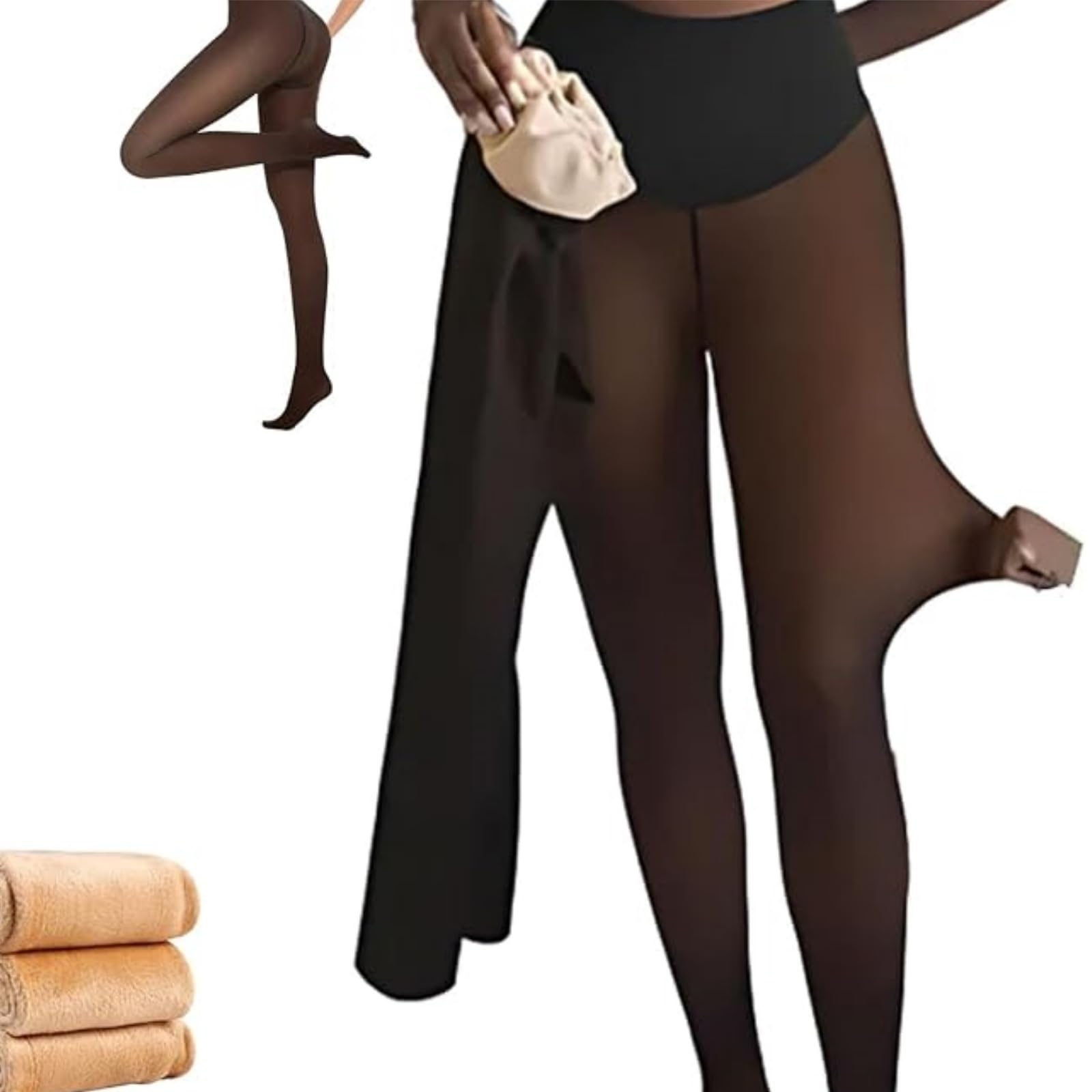 Fjzfxkzl Women's C Magi Curve Leggings Fleece Lined Tights, Winter Ompression Band Model One-Seam Translucent For (,L)