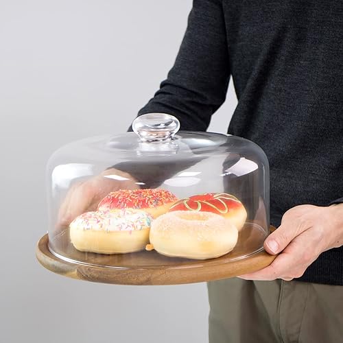 Miniatura 4 de Cúpula de postre de vidrio de 10.2 pulgadas con base, bandeja decorativa para pasteles de 11.8 pulgadas con cubierta de cúpula de vidrio, bandeja de