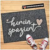 WELLMODA® Fußmatte Hereinspaziert I Inkl. genähter Schriftzug I Waschmaschinen geeignet & rutschfest I Fussmatte für außen & innen I Fußabtreter für Haustür, Garten & als Geschenkidee in 40x60 cm