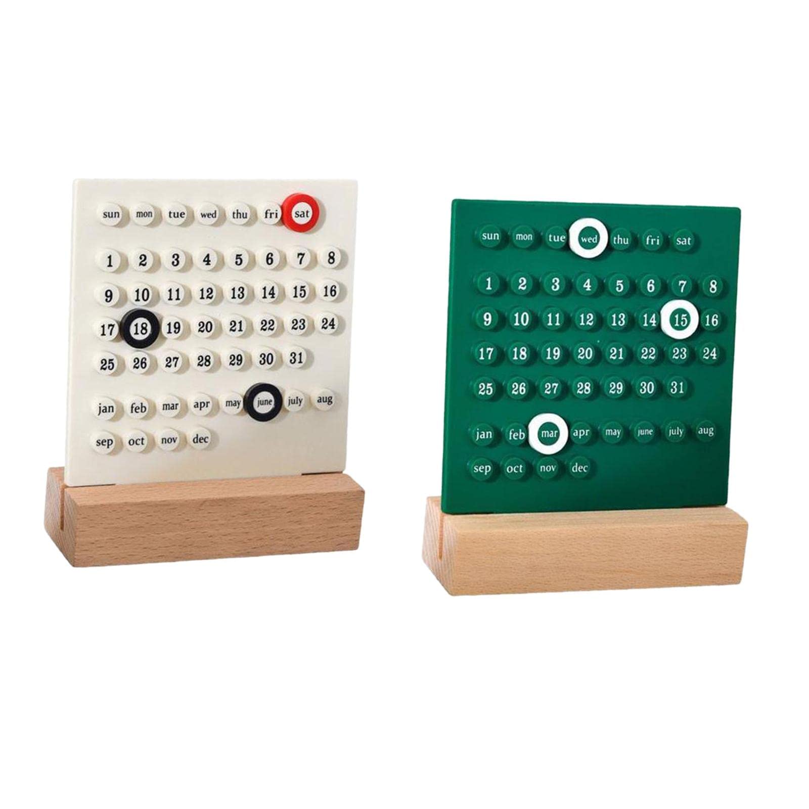 2 decorazioni creative per calendario perpetuo, per scrivania, bianco e verde