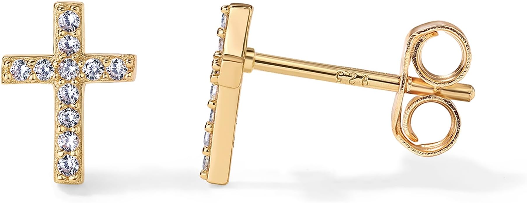 14K Gold Plated 925 Sterling Silver Posts Cross Earrings for Women | Small Religious Faith Cubic Zirconia Cross Studs Huggies Earrings