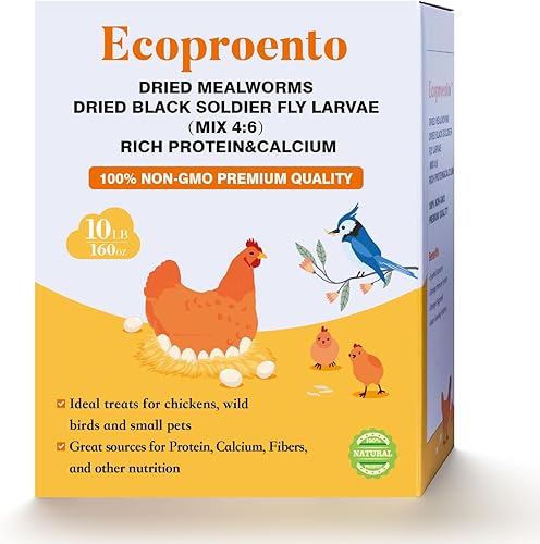 Auciccoo Ecoproento - Gusanos secos de harina de 10 libras  Mezcla de gusanos de harina secos sin OMG y larvas BSF  Balance nutricional alto en