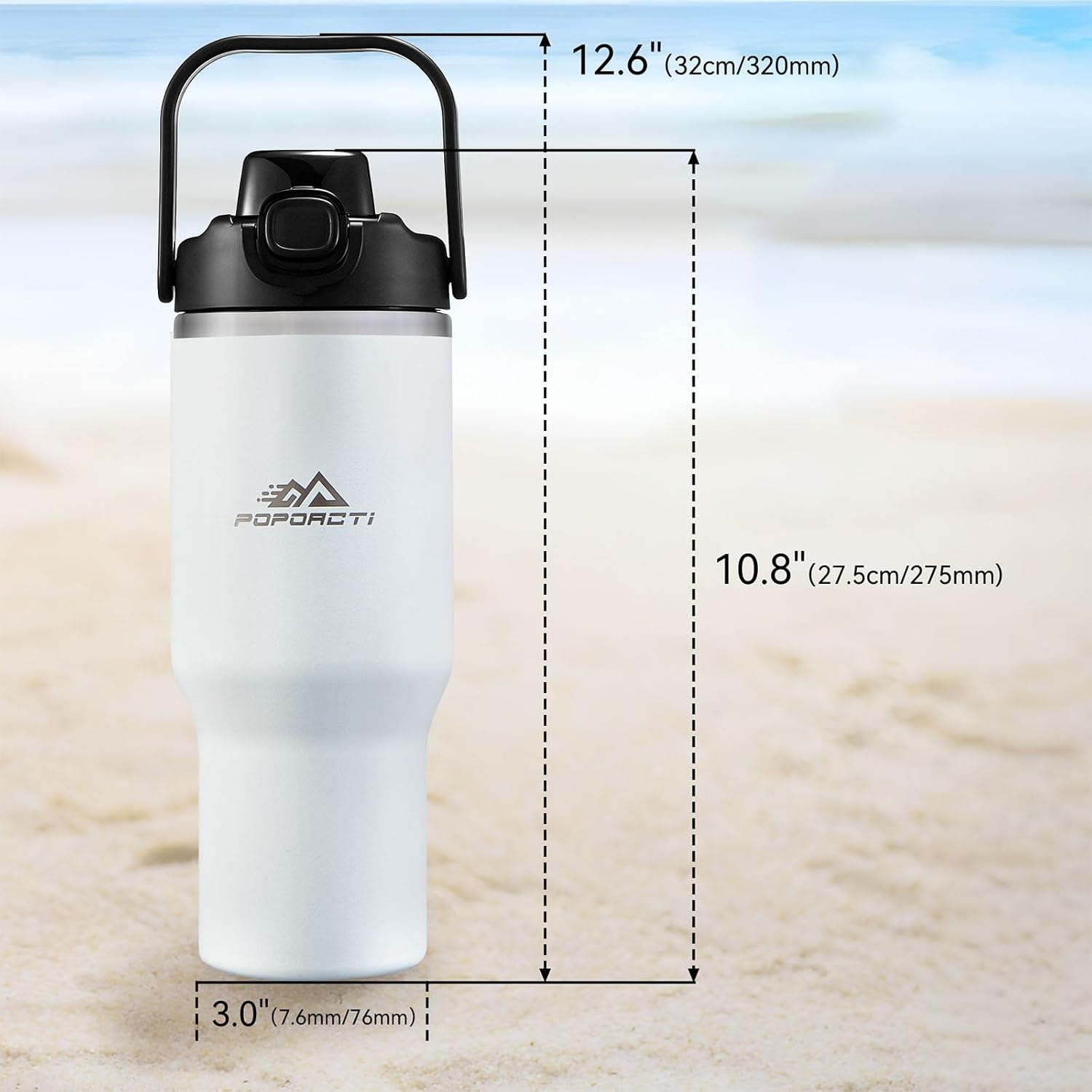 Insulated Tumbler,34 oz Stainless Steel Water Bottle, BPA-Free, Double-Walled Vacuum, Flip Straw for Travel, Keeps Drinks Hot & Cold for 12 Hours,For Outdoors Car Gym Office (White) - Image 5