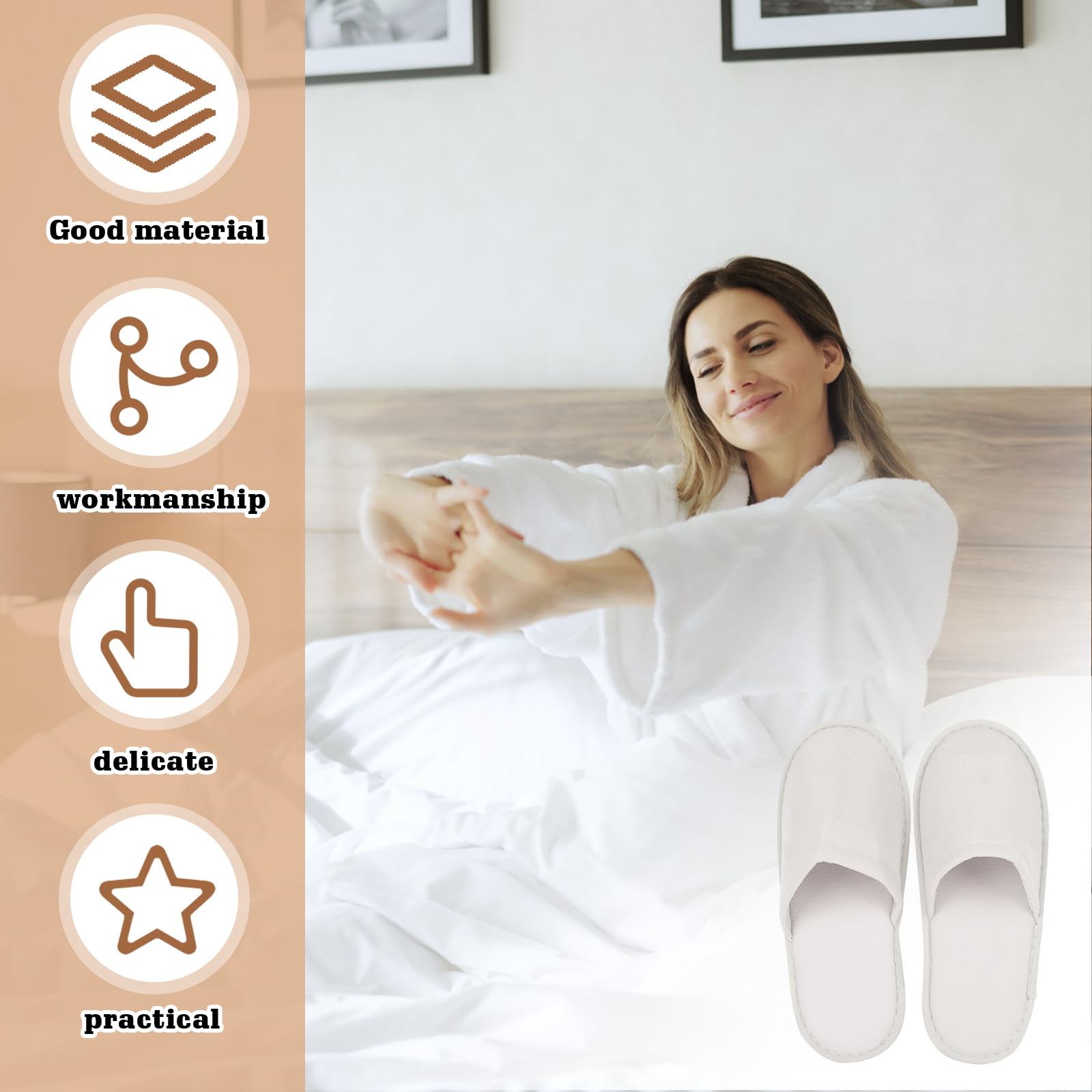 Lot de 24 paires de pantoufles en tissu éponge - Blanc - 4 mm - Unisexe - Pour hôtel, salon, spa, maison