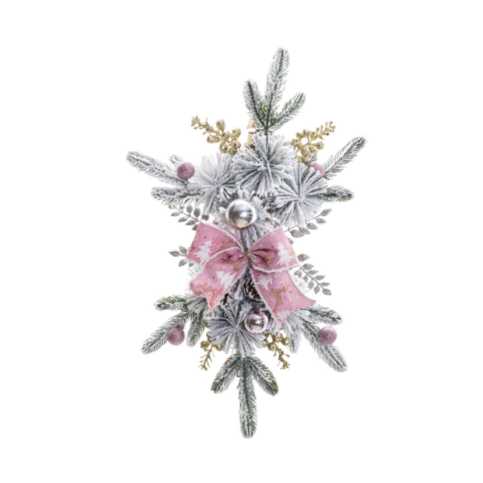 Tachiuwa Christmas Artificial Swags Teardrop Swag Wreath for Front Door Home Decor Stair Swag Wreath for Festival Celebration Kitchen, 60 cm Pink Bowknot