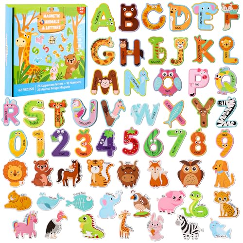 52PCS Kids Fridge Magnets Set, Animal & Alphabet Letters for Toddlers