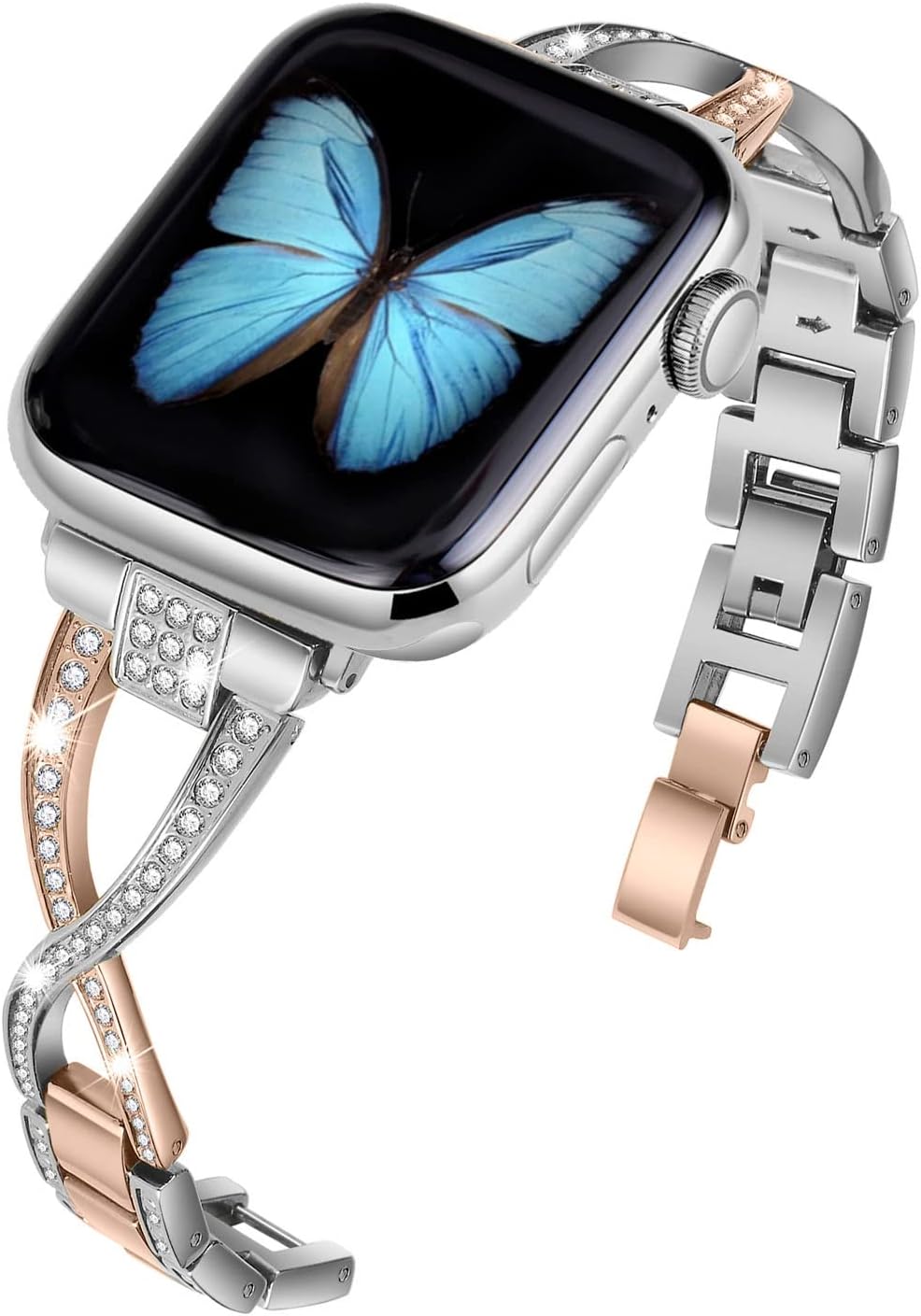 for Apple Watch Band 38mm 40mm 41mm 42mm(Series10 11) Women Series11 10 9 8 7 6 5 4 SE iwatch Bands Bling Metal Bracelet Cute Dressy Strap Silver rose gold