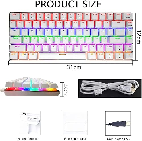 Miniatura 9 de FELICON Teclado mecánico, AK33 Rainbow LED retroiluminado con cable USB para juegos, teclado mecánico compacto de 82 teclas con teclas antifantasmas