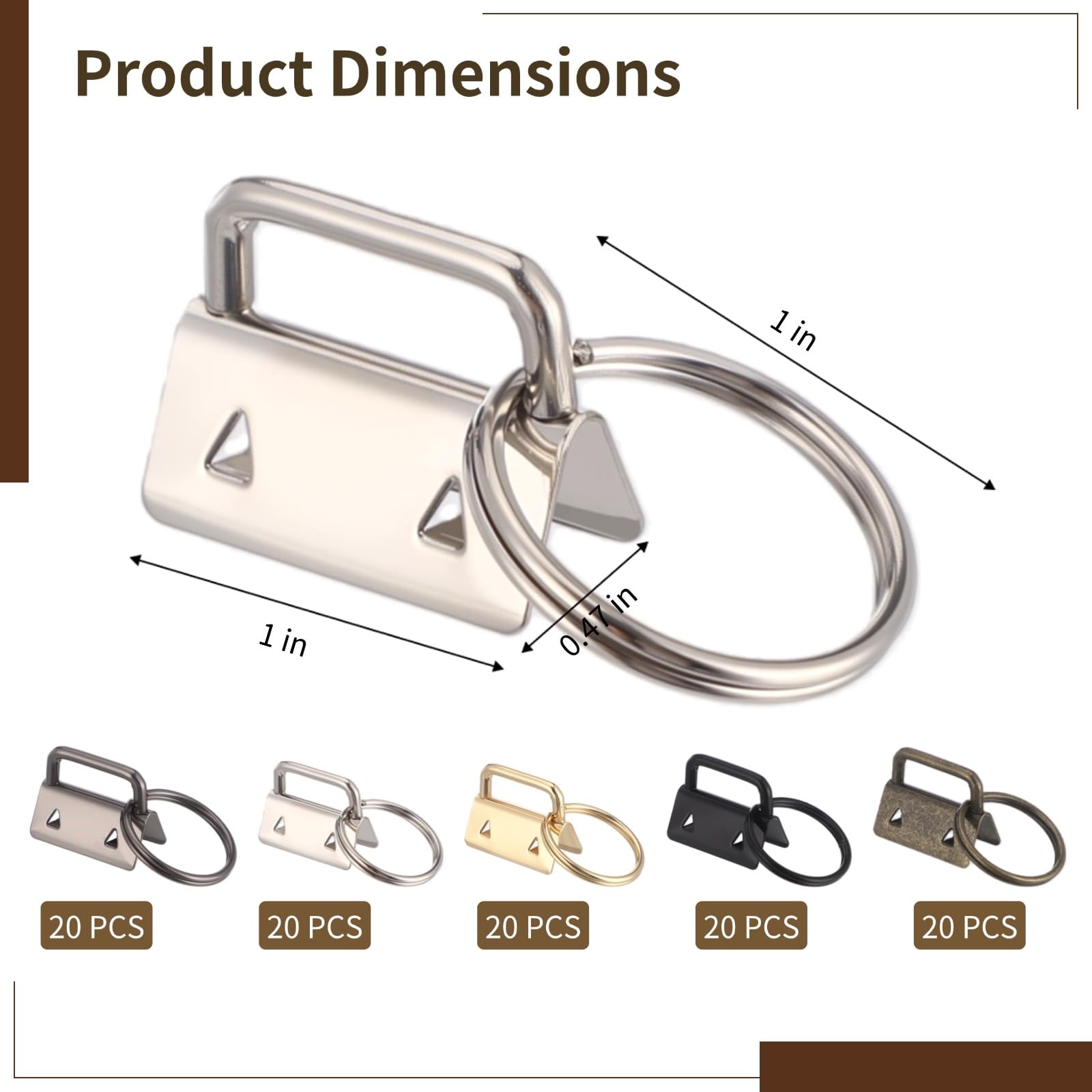 100 Stk. Keychain Fob Hardware Set, 1 Zoll Metall Tail Clips in 5 Farben mit Schlüsselringen, robuste Endbeschläge für Gurtband, DIY Bastelzubehör für Handgelenkriemen und Schlüsselanhänger