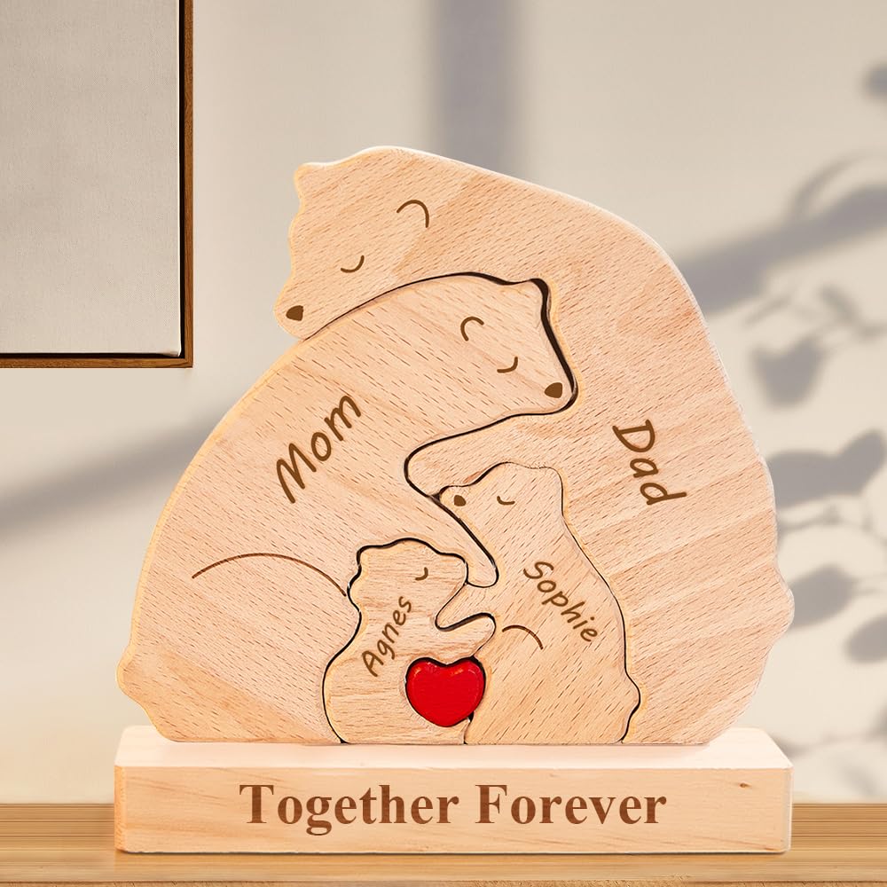 Personalized Wooden Polar Bear Puzzle with 2-9 Names, We are One, Custom Family Member Names Puzzle Home Decor Gifts, for Christmas, Birthdays, House Warming, Unique Gift for Mom and Dad โ image 1