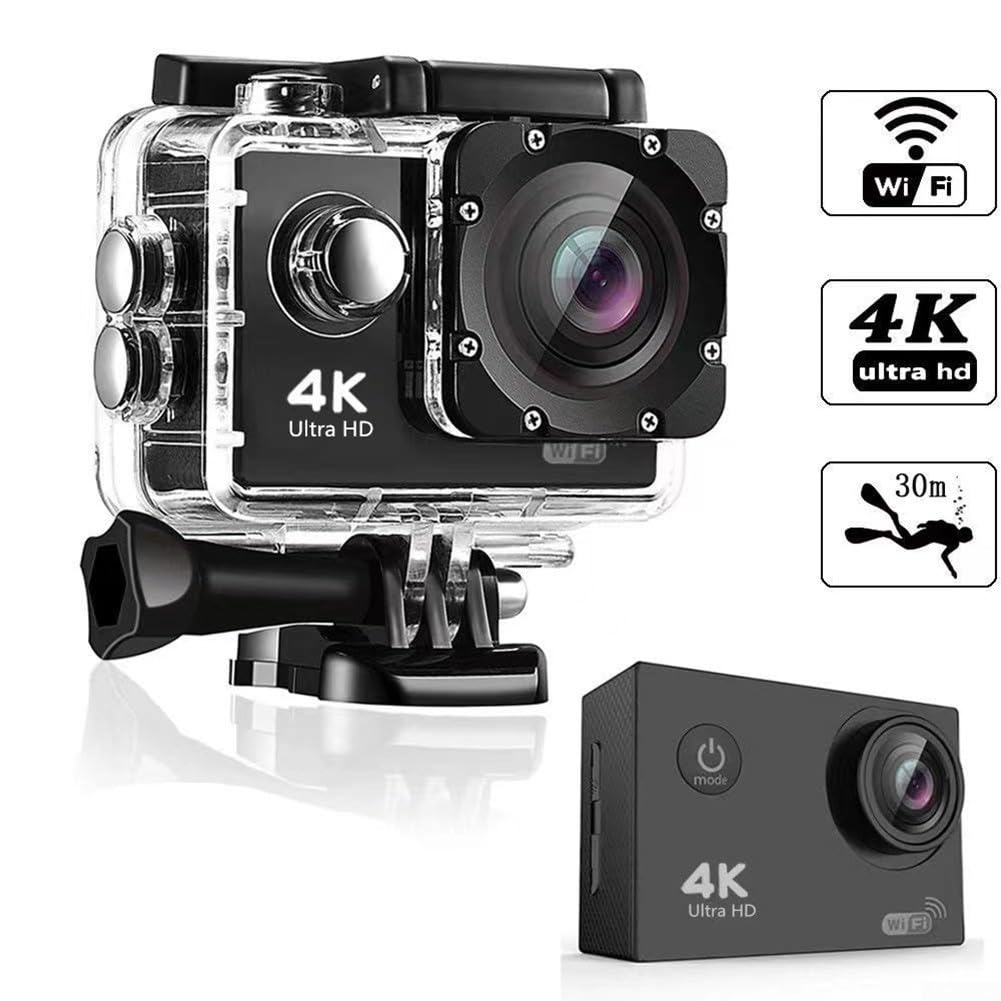 Cámara de acción 4K Ultra HD, impermeable y WiFi habilitada con pantalla de 2 0 pulgadas para exploración al aire libre
