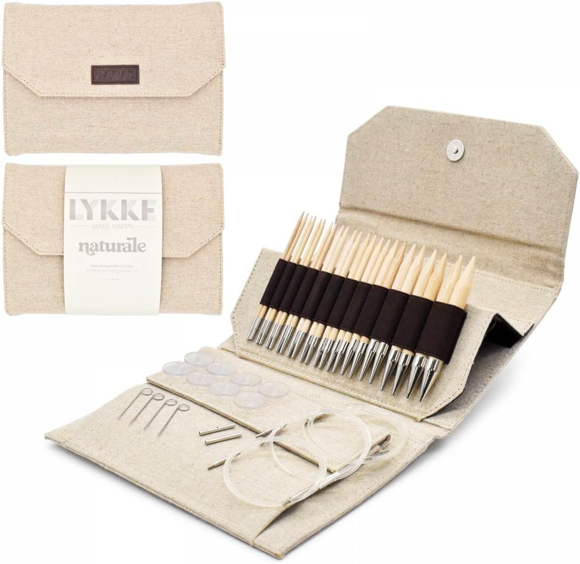 Lykke Interchangeable Knitting Needles, Naturale Wooden 3.5", Knitting Needles Set - Beige Jute Canvas
