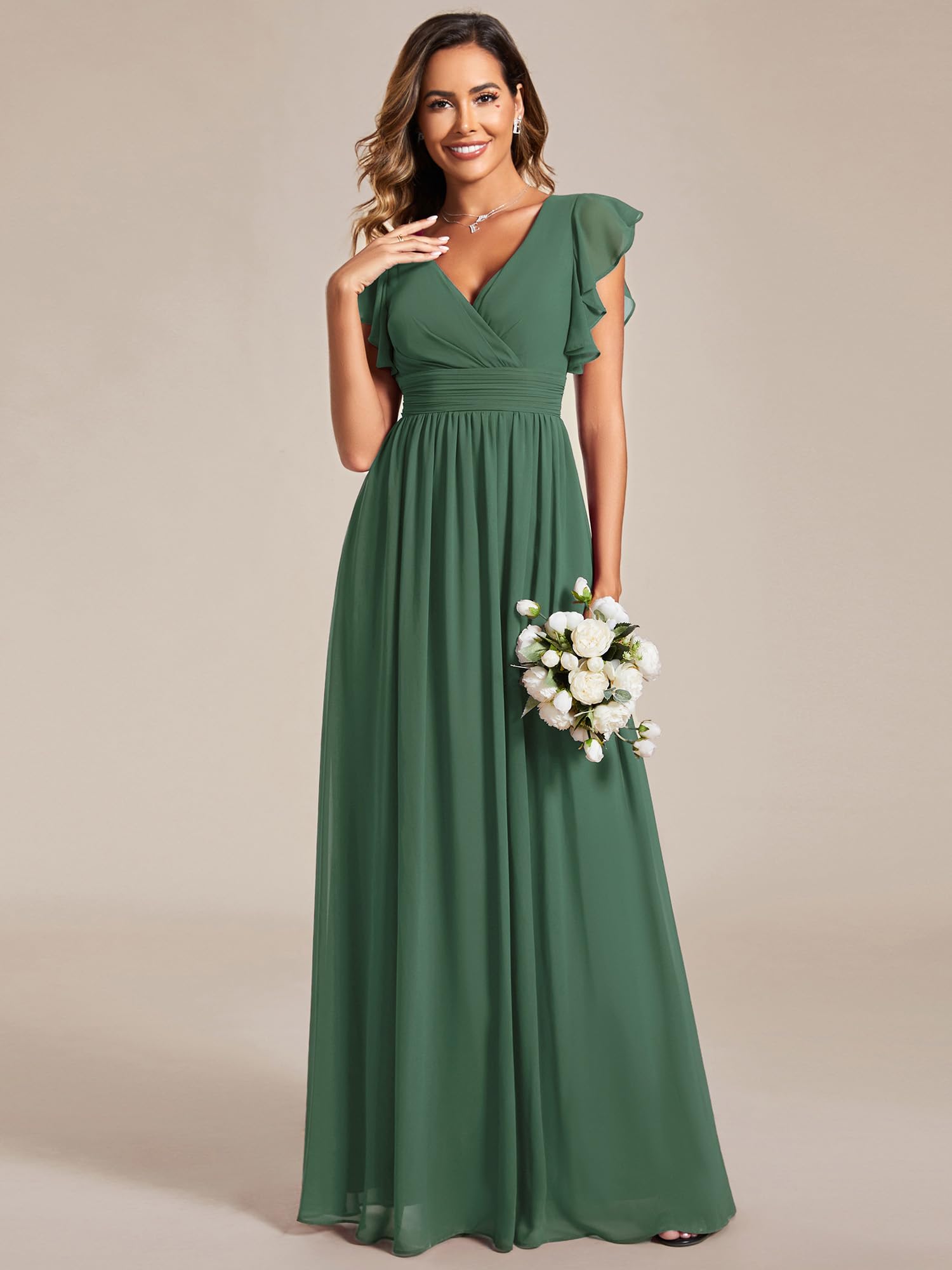 Ever-Pretty Vestido de Noche Largo Elegante para Boda Cuello en V A-Line Ball Gowns Mujeres Halter Vestidos de Novia de Gasa ES01819