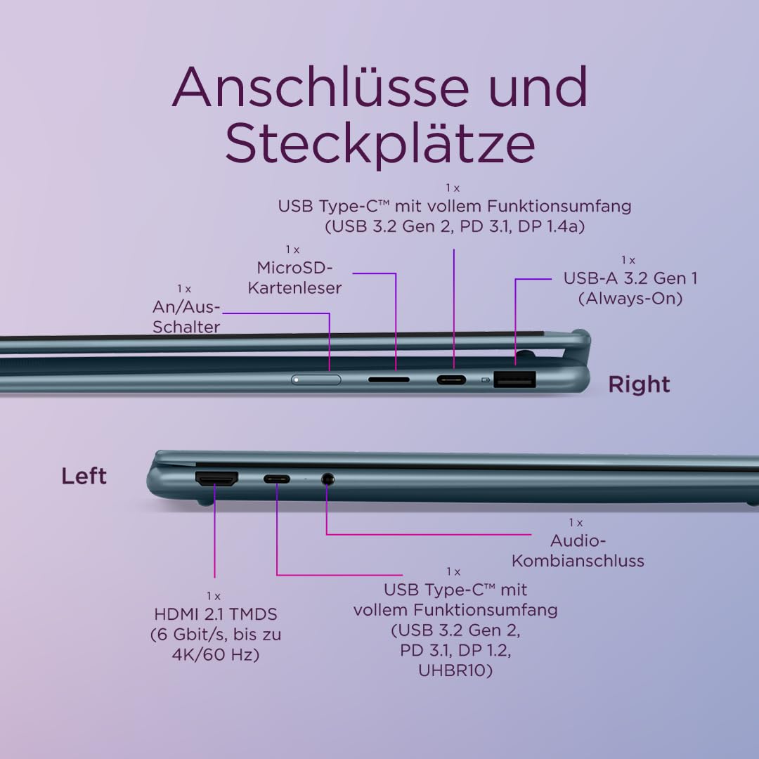 Lenovo Yoga 7 2in1 Laptop 14" WUXGA OLED AMD Ryzen AI 7 350 16GB RAM 512GB SSD AMD Radeon 860M Win11 QWERTZ Tidal Teal