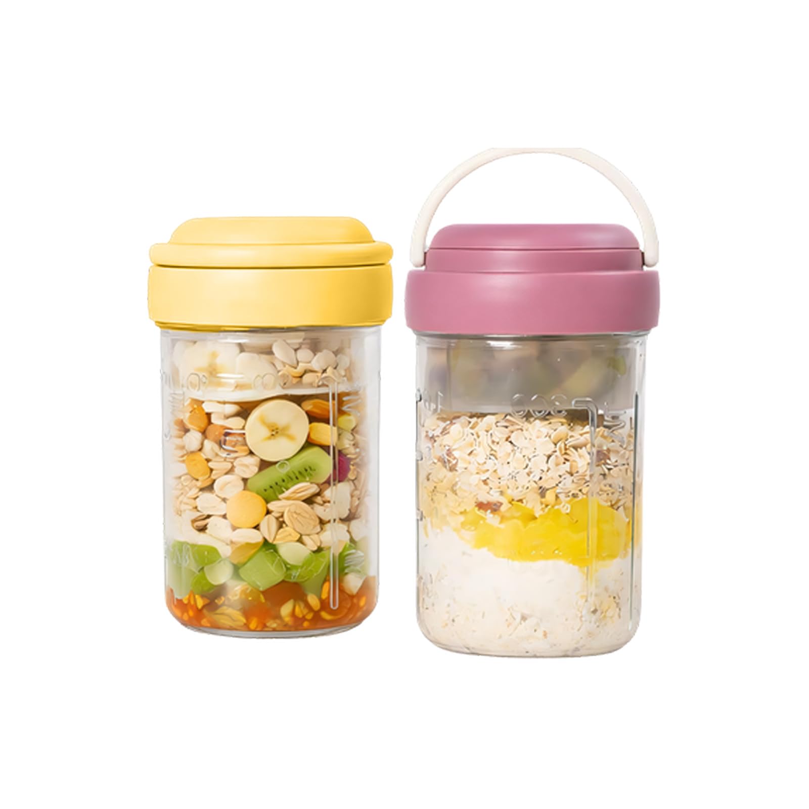 Msioytog 4/2 Piece Set of Foldable Spoon Storage Jars for Cereal Nut Yogurts and Snacks Easy to Carry Spill Safe Food Jar Travel Friendly Meal Jar