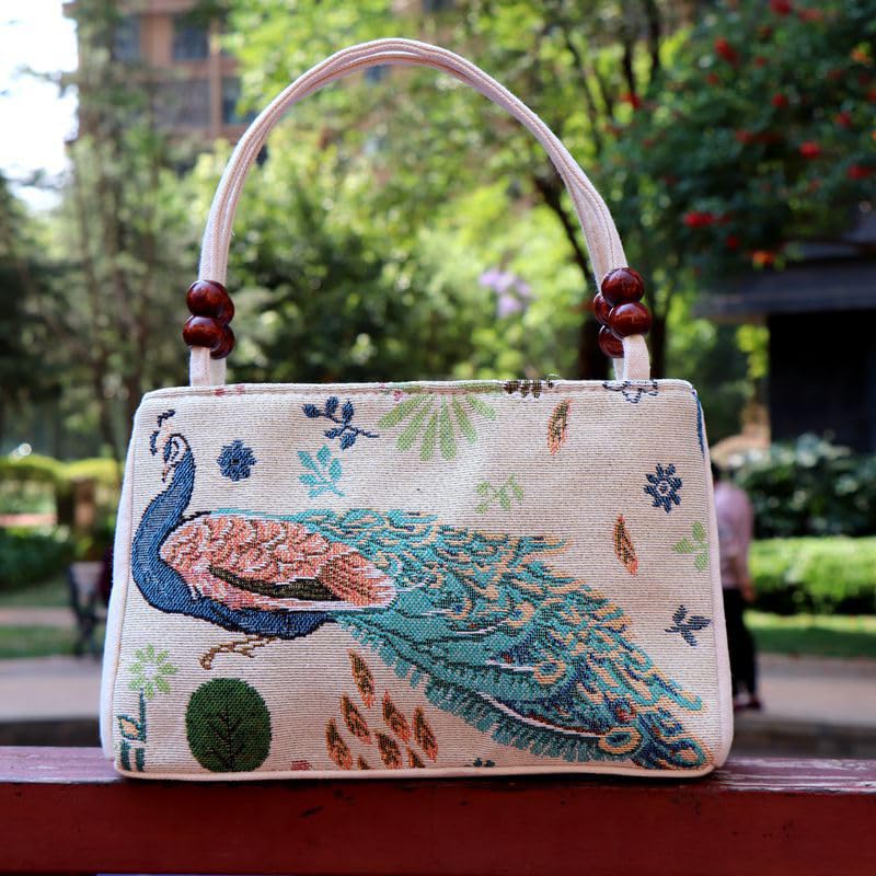 Image of Women Retro Embroidery Satchel Handbag Boho Vintage Handmade Double-Sided Animal Ethnic Hobo Tote Purse Shoulder Handbags