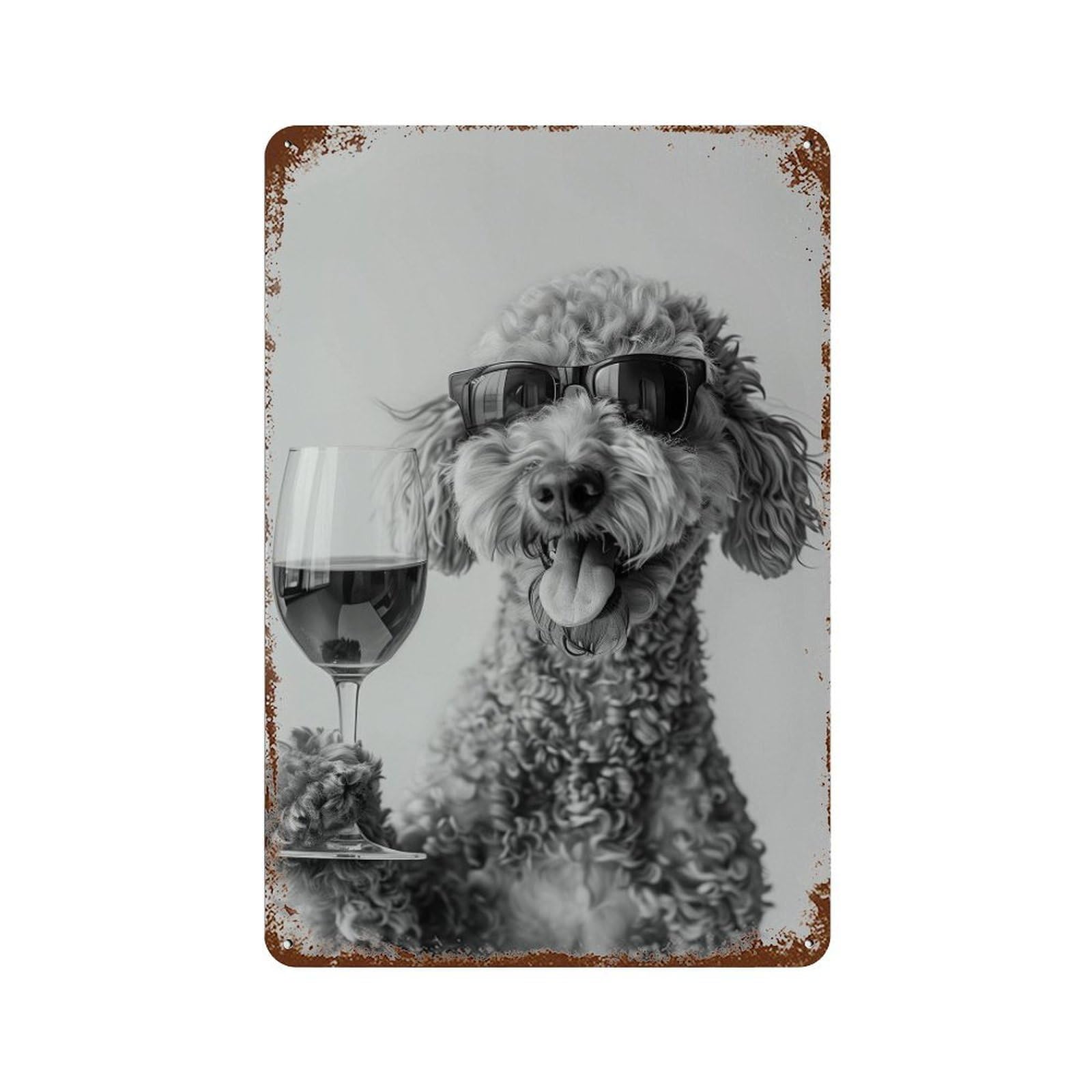 xiaoxiaoshen Labradoodle Drinking Wine Print Wall Decor Art Metal Tin Poster Modern Home Decor Art Home Bar Shop Decorations Vintage Sign 30x20cm