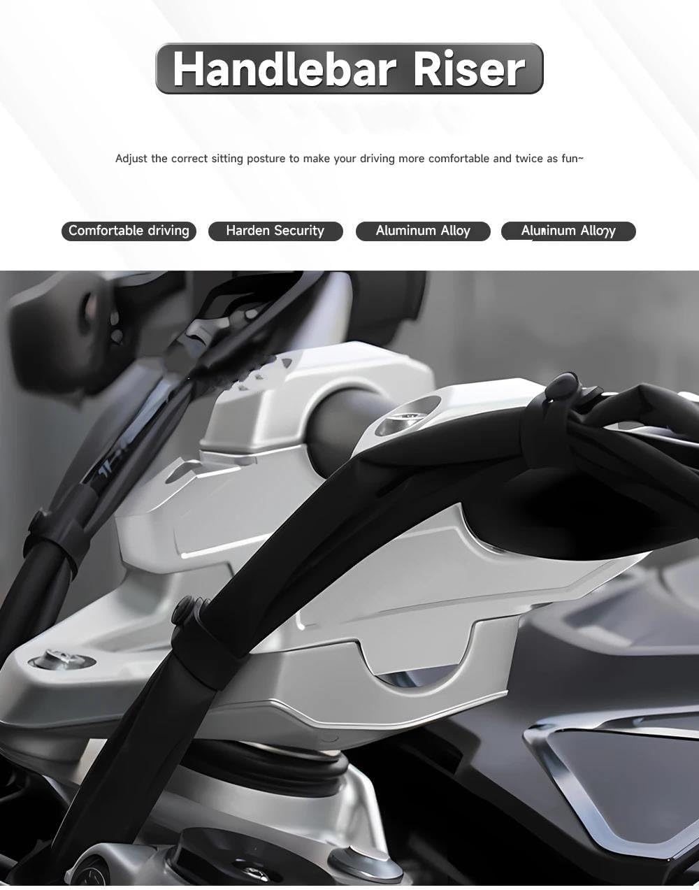 Motorcycle Handbar Riser for R1300GS for R 1300GS for R 1300 GS for R-1300GS for R-1300 GS 2024- Handlebar Height Riser Handle Bar Lift Mount Handlebars Clipons Riser(Silver)