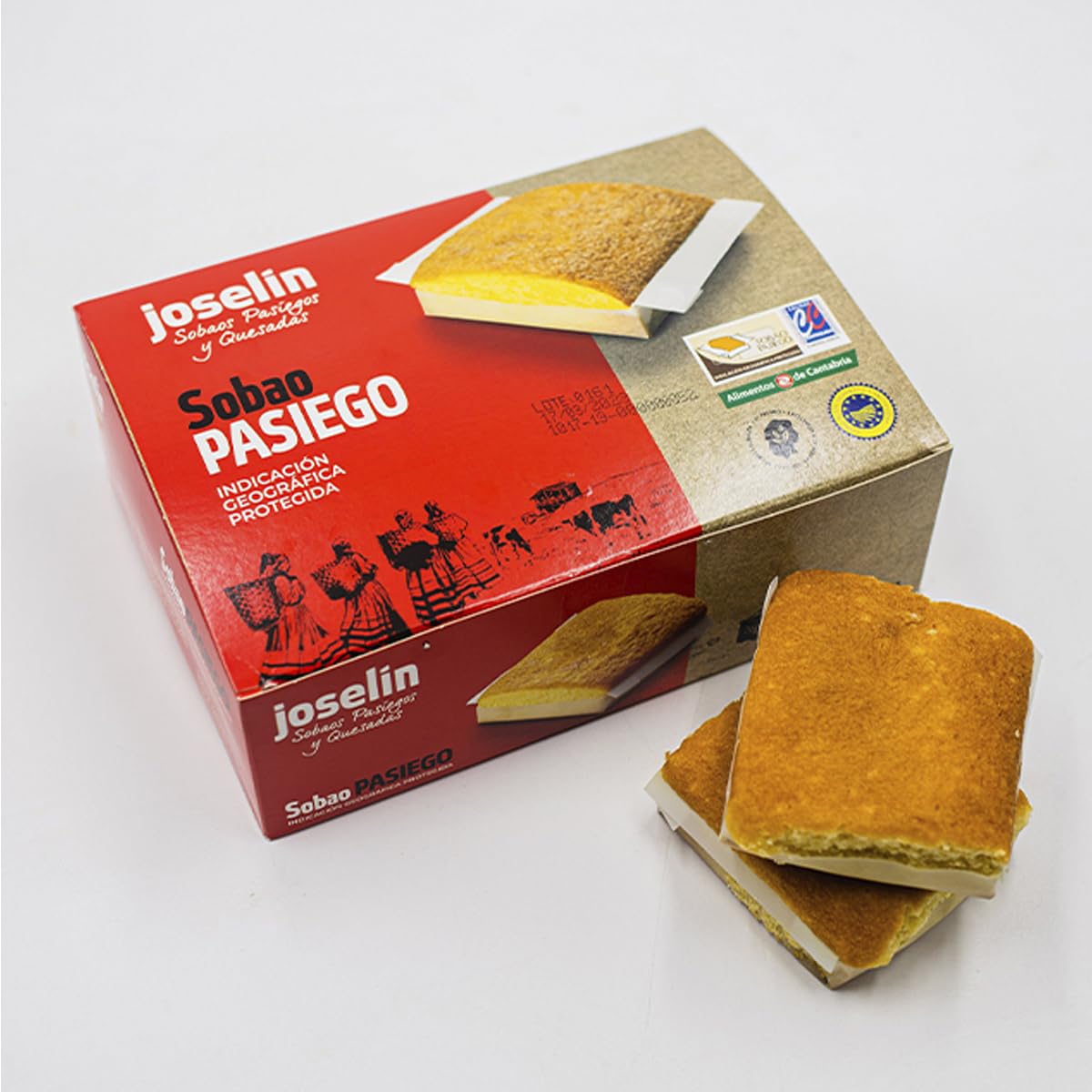 Joselín Sobaos Pasiegos Medianos, elaborados con Mantequilla, Calidad Controlada IGP Sobao Pasiego, Paquete de 8 Sobaos envueltos individualmente en film transparente (600 gr) (Pack de 4)
