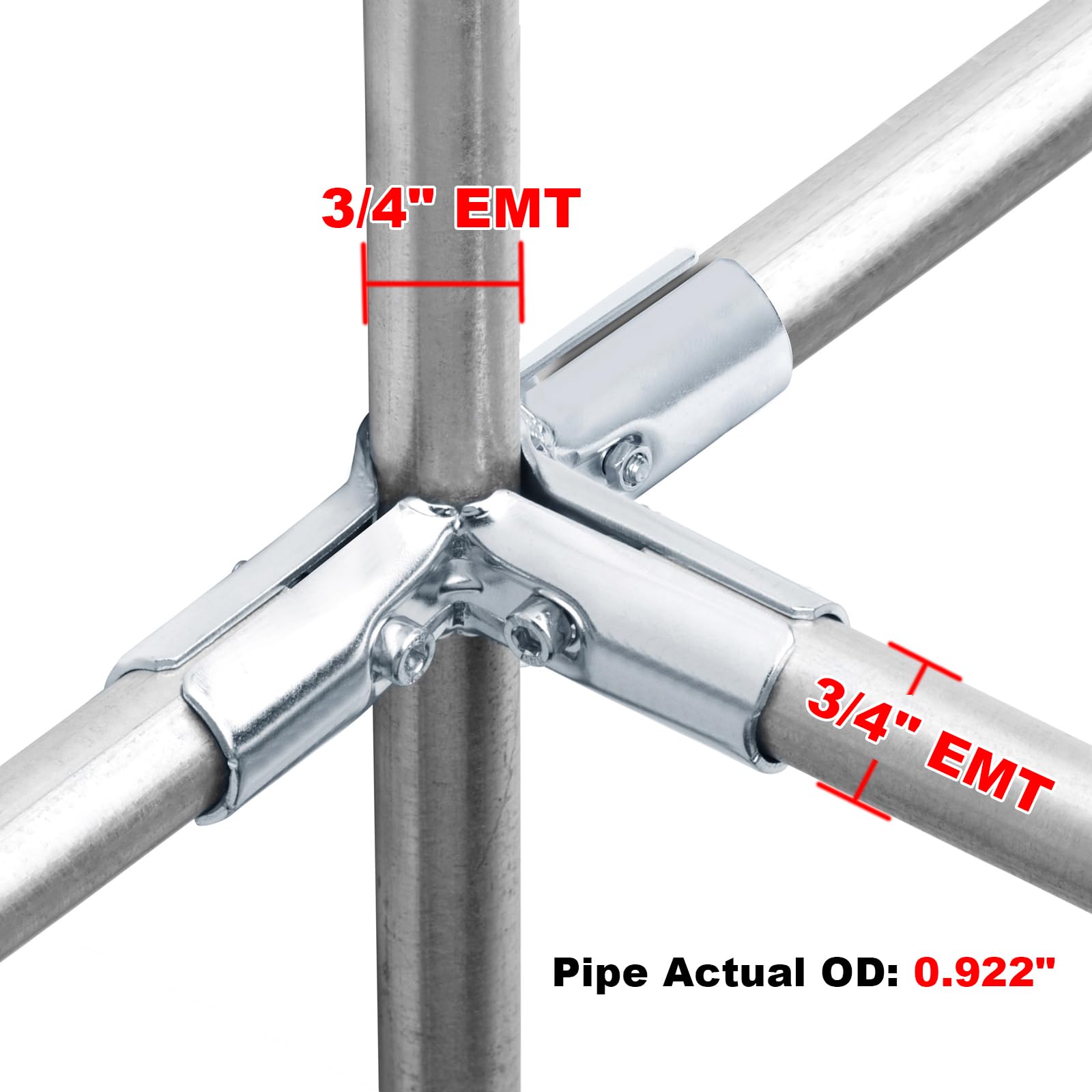 4 juegos de conectores estructurales de tubería de 4 vías para accesorios de tubería de metal EMT de 3/4 pulgadas, 3/32 pulgadas de grosor