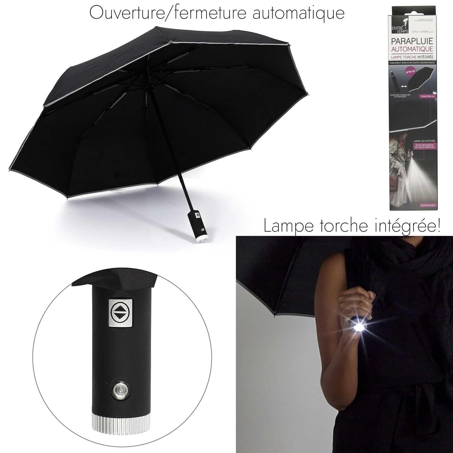 CMP Automatic Umbrella with Integrated Flashlight/Diameter: 94 cm