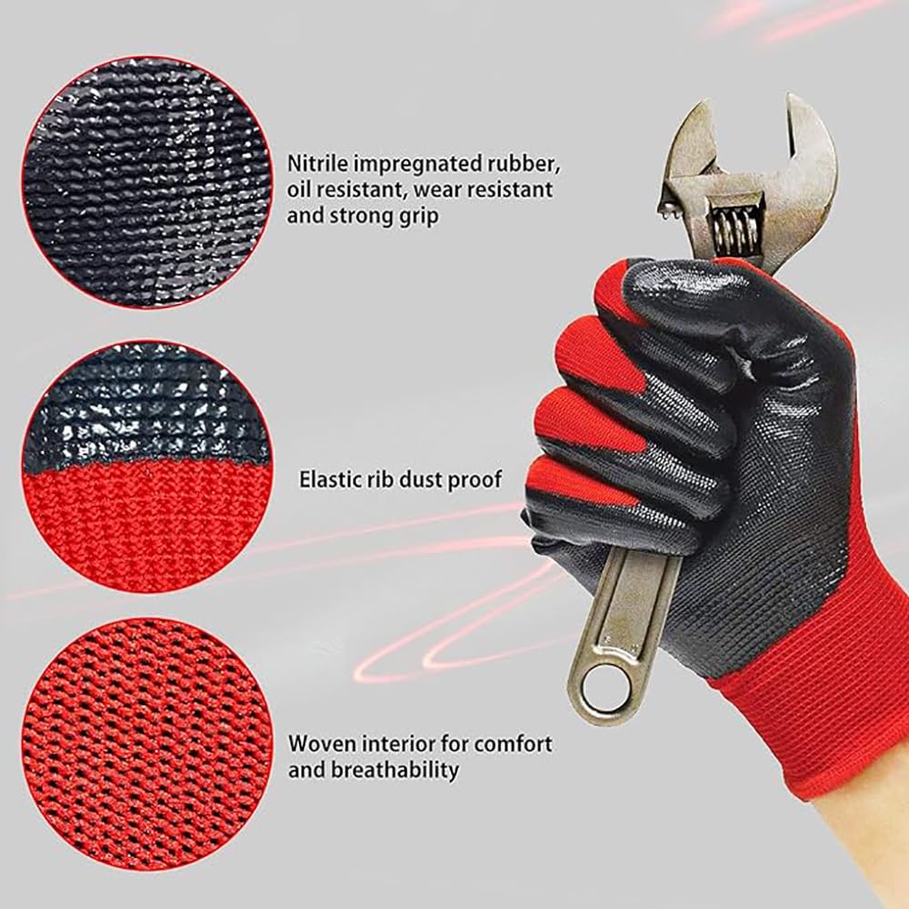 GAVOROHANS 6 works Work Gloves Gardening Gloves for Men&Women, Breathable Rubber Coated Secure Fit & Anti-Slip Grip - Image 2