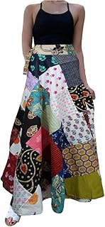 Mogul Interior Black Floral Patchwork Hippie Wrap Around Skirt Bohemian Gypsy Look