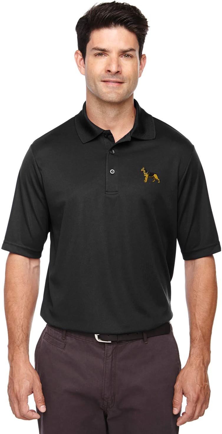 Polo Performance Shirt German Shepherd Dog A Embroidery Design Polyester Golf Shirt for Men Black X Large Design Only
