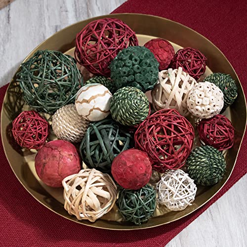 Image of ANDALUCA Holiday Red, White & Green Decorative Vase & Bowl Filler Bag with Orbs, Balls (Green)