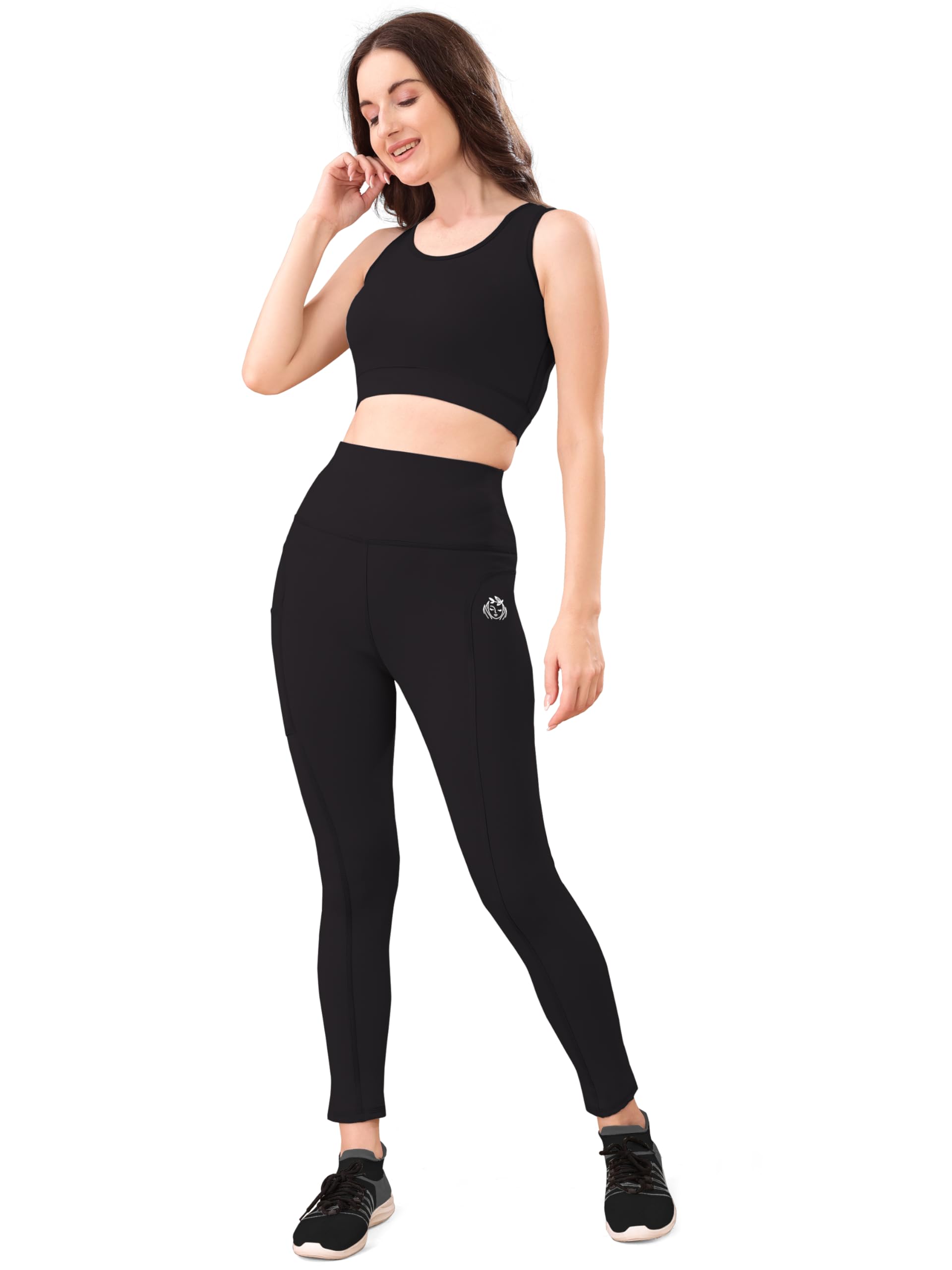 POOJARAN SAREE Women's 2-Piece Workout Set, High-Waist Leggings with Phone Side Pocket, Gym wear Track Suit, Sports Bra, Co-ord Set, Sports Running Suits, Yoga Wear Set